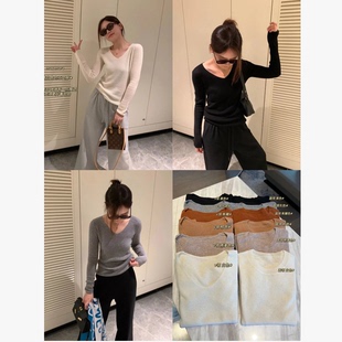 经典 V领 针织打底衫 薄款 外穿内搭 max扬子纱羊毛 巨舒服 圆领