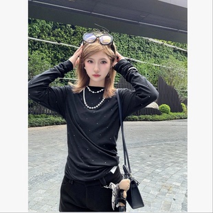 巨折！IM设计师款~全身烫钻~错位扭结~褶皱双层面料棉质长袖T