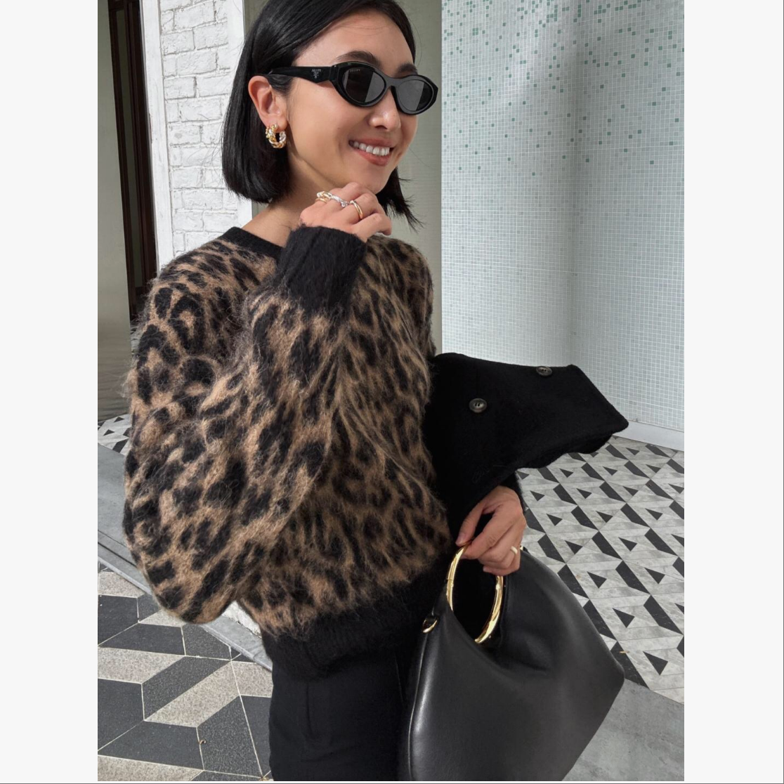双11巨折!md豹纹毛衣~蓬松拉毛~毛感软糯羊毛羊驼毛针织毛衣