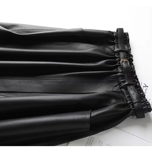 a字伞裙松紧高腰显瘦开叉皮裙女半身裙通勤DY1924 中长款 上新