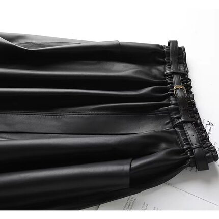 【上新】中长款a字伞裙松紧高腰显瘦开叉皮裙女半身裙通勤DY1924