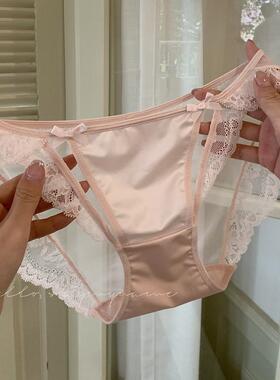 2026新款夏性感纯欲诱惑高级缎面网纱镂空低腰半包臀内裤女裆纯棉