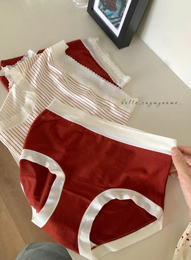 磨毛绒感红色内裤女2024新款裆纯棉本命年过年大红色中高腰包臀冬
