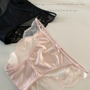 缎面一根带性感低腰裆纯棉内裤女夏季薄款蕾丝半包臀2025新款性感