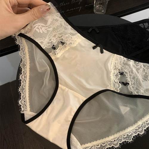 镂空设计~缎面蕾丝内裤女纯棉裆性感网纱火辣微透视2025新款秋冬