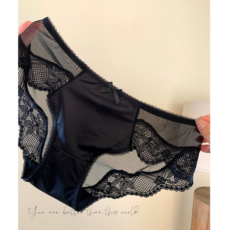 品质缎面性感网纱裆纯棉内裤女生低腰包臀性感新款女黑色三角短裤,女士内衣/男士内衣/家居服,女三角裤,淘宝优惠券,粉丝福利购,淘宝优惠卷