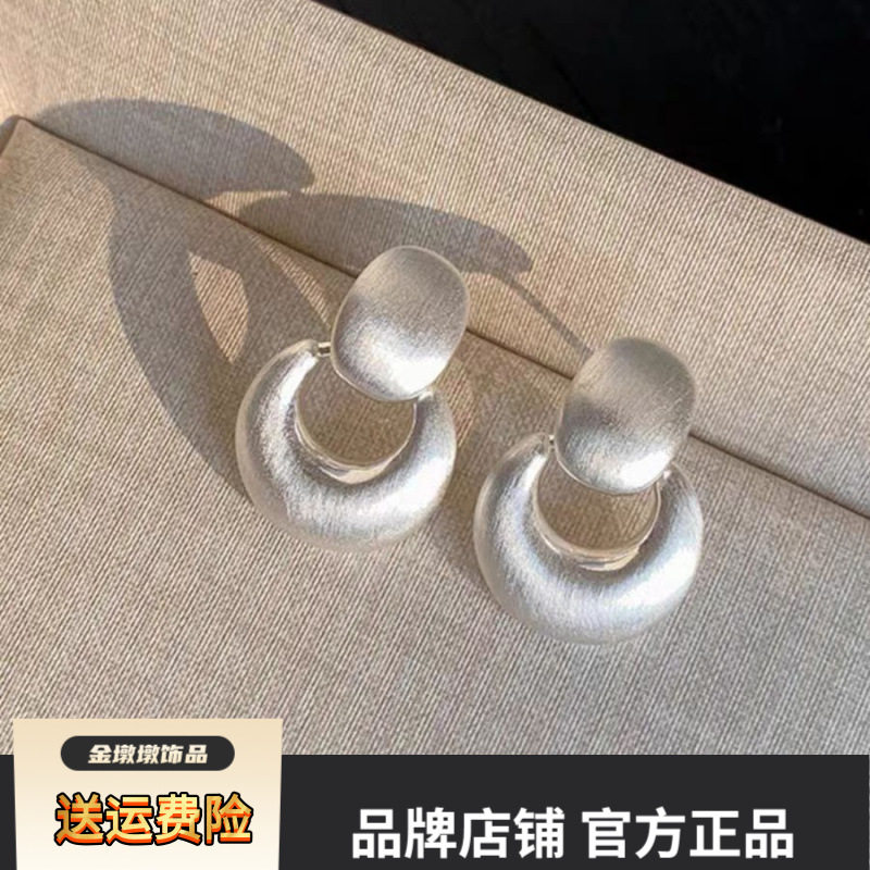 S925银针欧美金属拉丝拼接耳环冷
