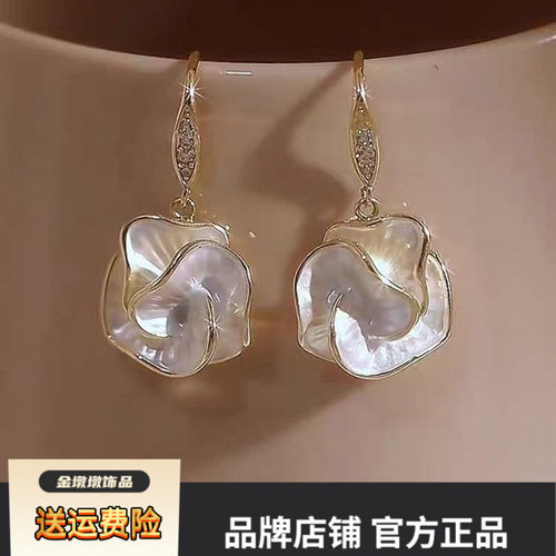 山茶花朵耳环女小众轻奢气质高级