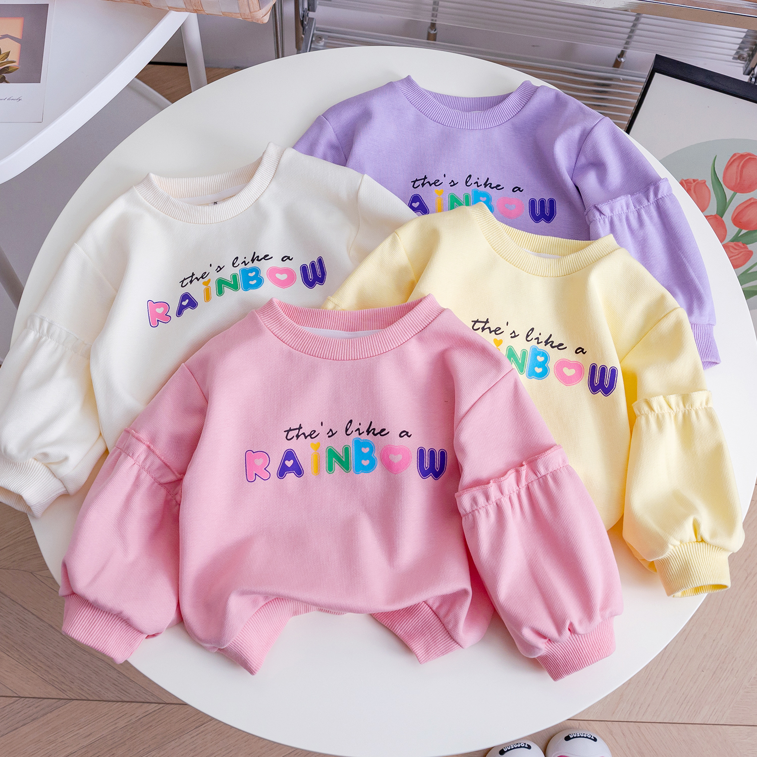 女童春秋款纯棉洋气薄款卫衣外穿