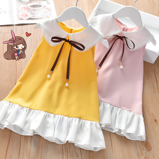 新款 无袖 儿童韩版 女童雪纺连衣裙夏季 背心裙0 6岁3宝宝黄色小裙子
