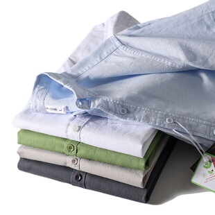 衬衫 宽松潮牌潮流外贸男装 男士 薄款 棉麻衬衣 夏季 日系复古亚麻短袖