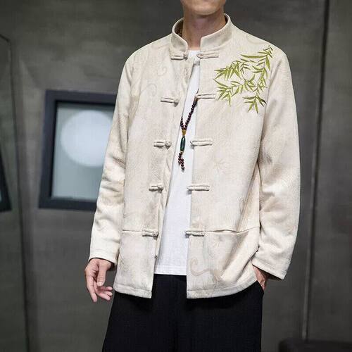 男士新中式中国风男装外套男唐装男款高端年轻汉服上衣麂皮绒夹克
