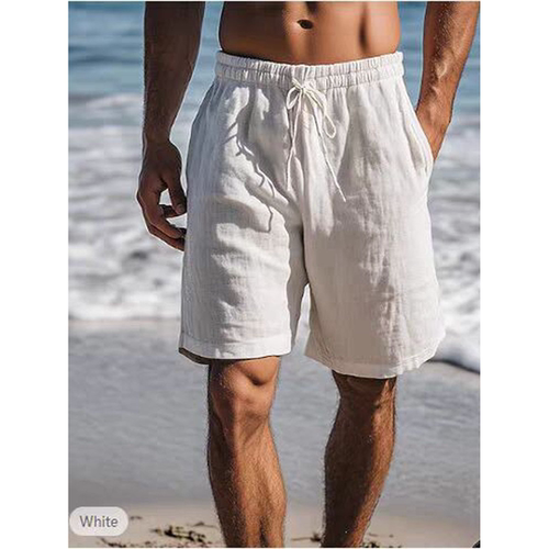 Cotton and linen shorts with drawstring, elastic waist