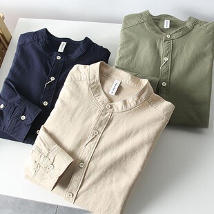 立体剪裁 衬衫 春季 外贸立领商务休闲长袖 衬衣 男士 碳素水洗磨毛