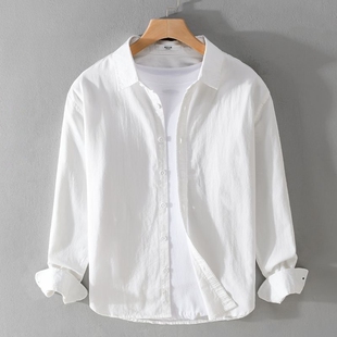 洋气休闲宽松青年百搭白色外穿男衬衣男装 衬衫 纯棉长袖 春秋新款