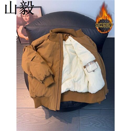 美拉德系加棉保暖棉服外套男冬季bomber短款廓形夹克美式立领棉衣
