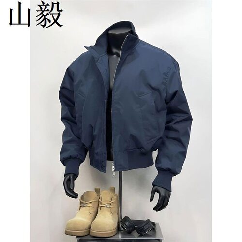 藏蓝色美式飞行员夹克棉服男款冬季短款cleanfit廓形立领棉衣外套