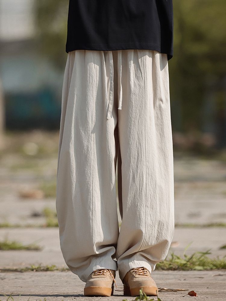 新中式 亚麻裤男夏季薄款长裤休闲运动宽松棉麻灯笼裤大码裤子潮