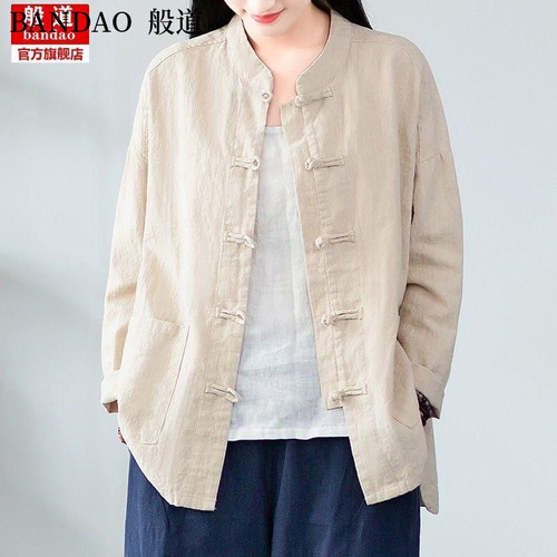 原创文艺唐装复古盘扣开衫太极服棉麻上衣短外套中国风禅意衬衫女