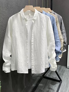 “衣品扎实的衬衫王”亚麻皱感宽松长袖衬衣 |