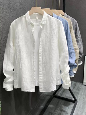 “衣品扎实的衬衫王”亚麻皱感宽松长袖衬衣 |