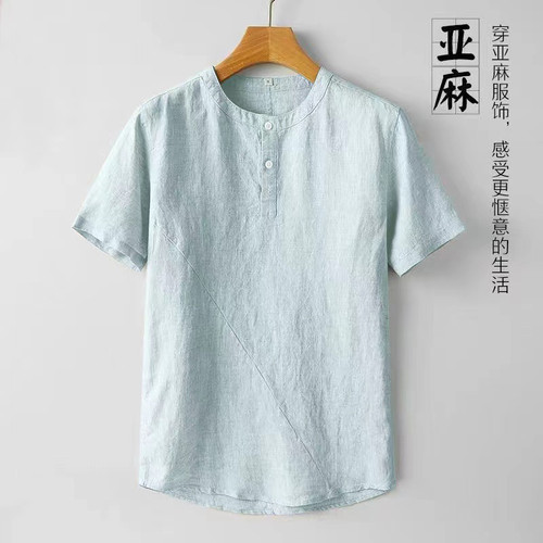 Cotton Linen Shirt Men Pocket Casual Tops T-shirts Vintage
