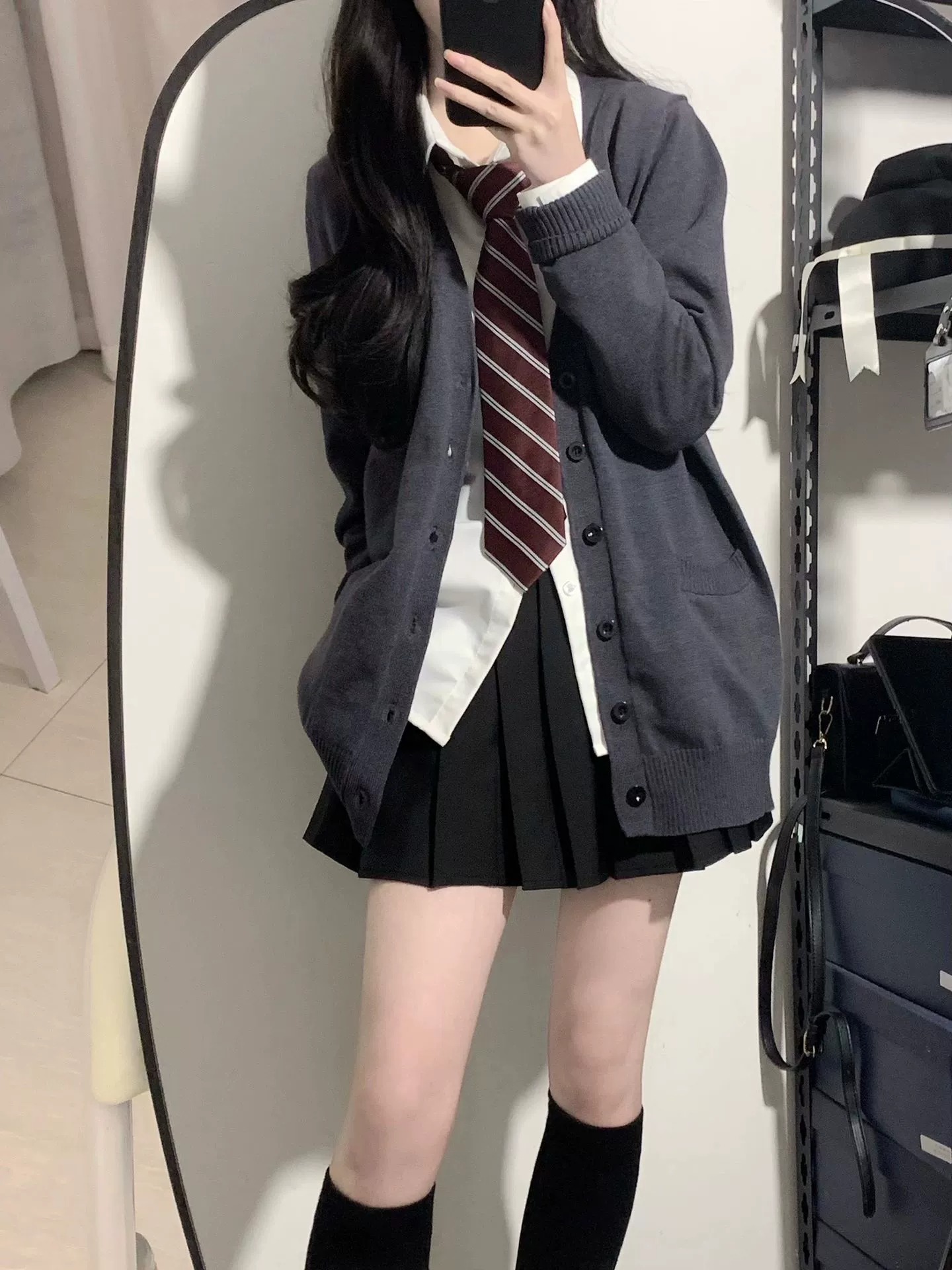 JK制服早秋日系学院风外搭宽松纯色毛衣针织开衫薄款长袖外套女