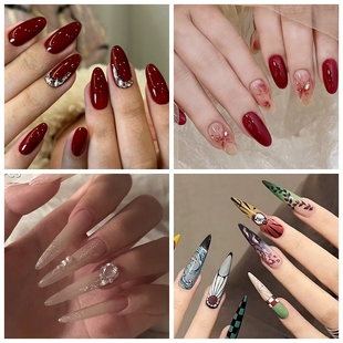 全码手工玫瑰蝴蝶腮红法式高级感猫眼方钻美甲甲片4.0长水滴指甲