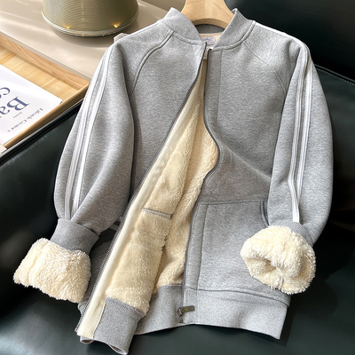 秋冬新款开衫羊羔绒无帽加厚卫衣