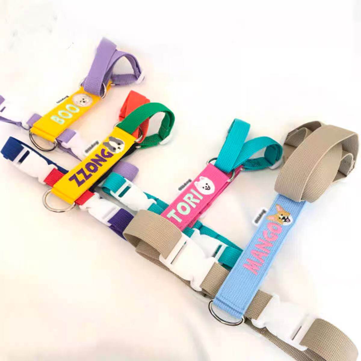 韩国OL1DOG宠物胸背定制头像名字户外H型背带牵引刺绣糖果撞色