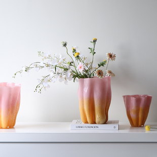 创意白菜玻璃花瓶摆件客厅插花瓶大号轻奢水养鲜花插瓶粉色玻璃盆