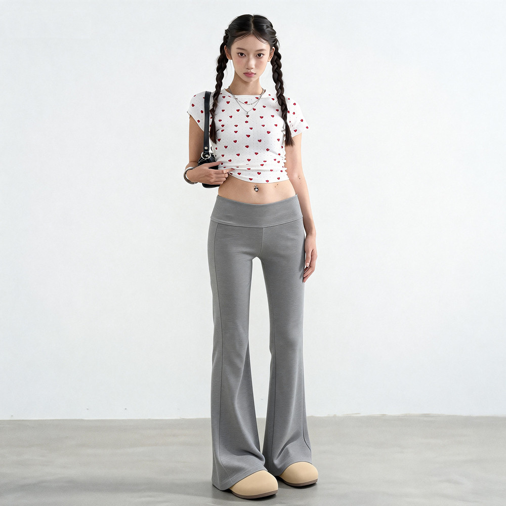 美式灰色微喇叭裤女夏季新款设计感垂感低腰显瘦小个子提臀运动裤