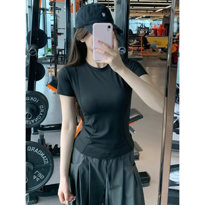黑色修身显瘦速干瑜伽短袖T恤衫