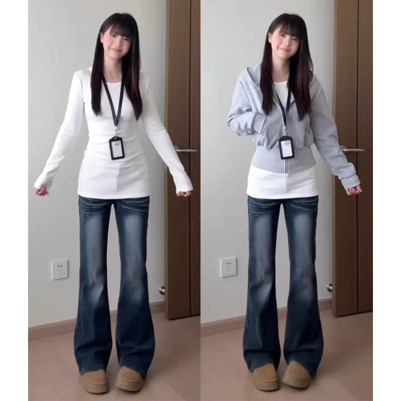 灰色短款长袖卫衣女秋冬季修身收腰连帽上衣加绒美式拉链开衫外套