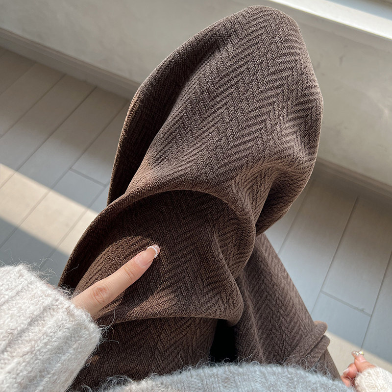 人字纹雪尼尔加绒阔腿裤女秋冬2024新款高腰垂感休闲直筒棕色裤