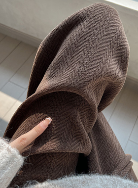 人字纹雪尼尔加绒阔腿裤女秋冬2024新款高腰垂感休闲直筒棕色裤