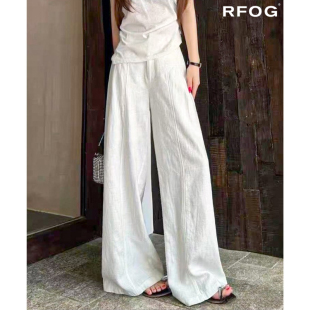 新款 女夏季 时尚 气质亚麻阔腿裤 白色棉麻西装 高腰宽松垂感直筒裤 裤