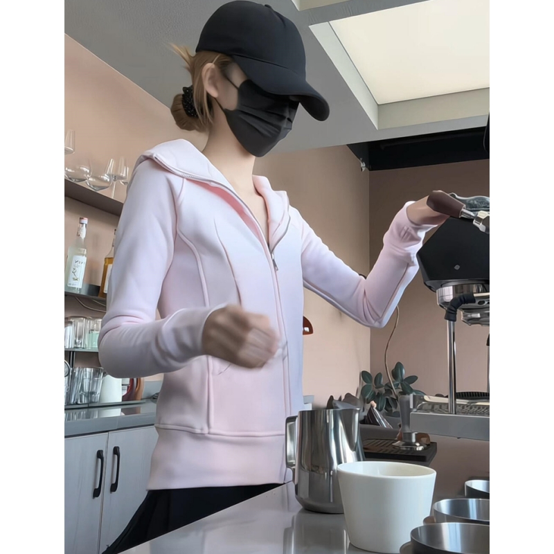 粉红色修身外套女瑜伽服短款上衣