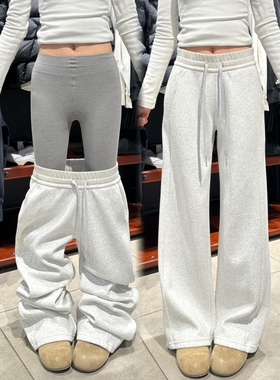 白灰色窄版直筒卫裤女秋冬季新款韩版高腰显瘦垂感宽松运动阔腿裤