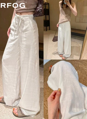 白色亚麻阔腿裤女夏季新款休闲宽松直筒裤高腰显瘦直筒冰丝棉麻裤