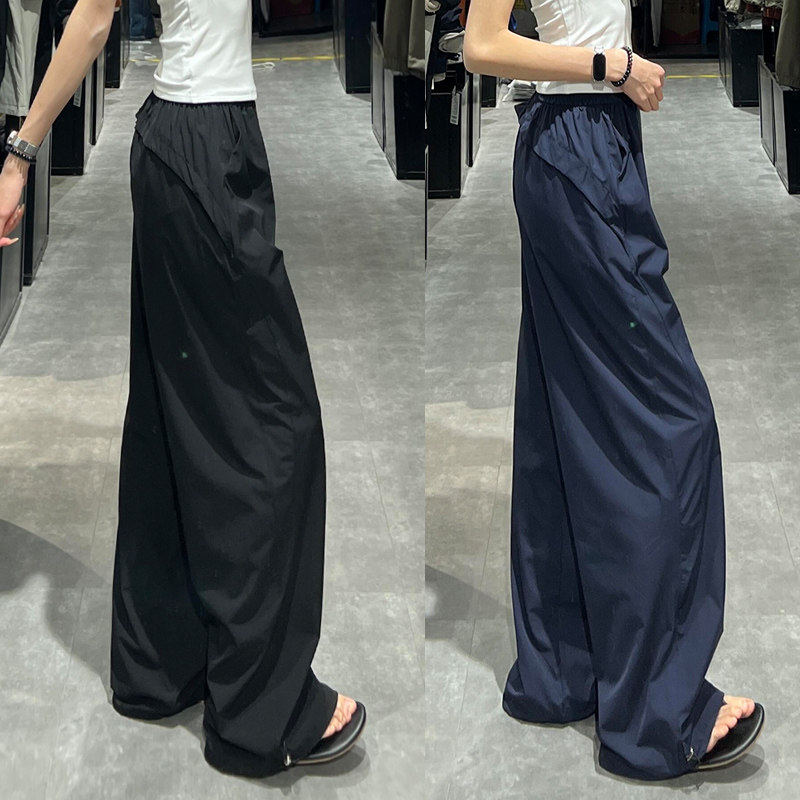 黑色美式工装裤女夏季薄款高腰垂感显瘦宽松阔腿裤速干休闲运动裤