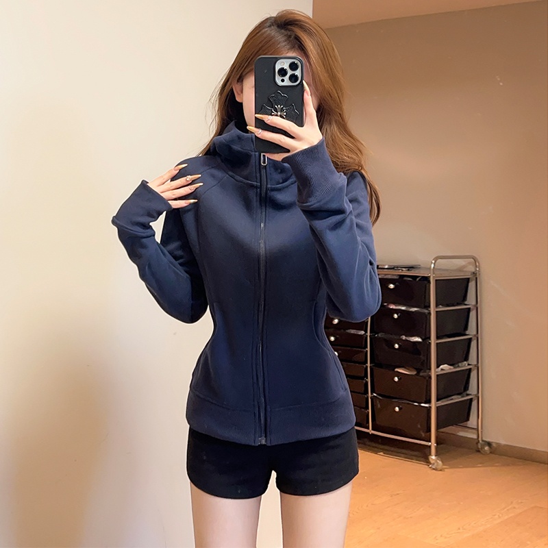 美式藏青色修身外套女秋季新款