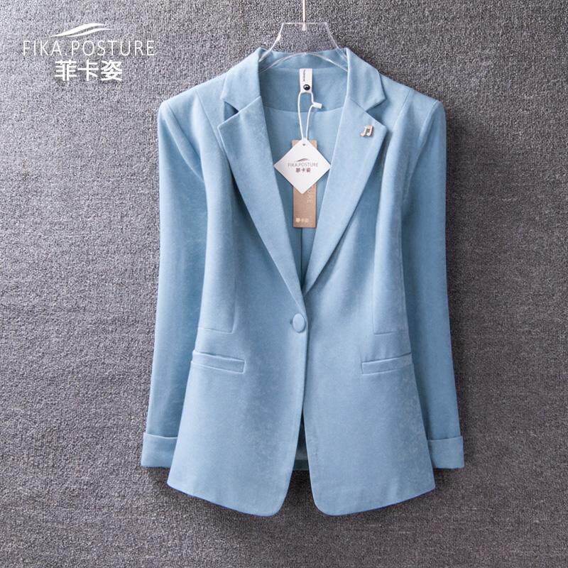 浅蓝色长袖小西装外套女2025春秋新款韩版时尚气质百搭小西服上衣