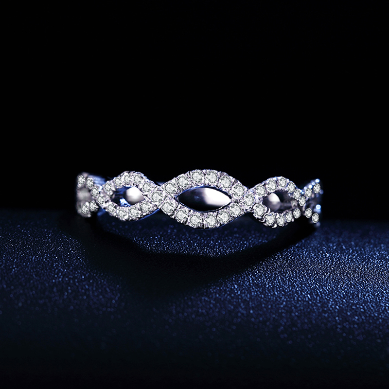 PT950铂金波浪群镶莫桑石戒指纯银麻花欧美分食指尾戒指环时尚