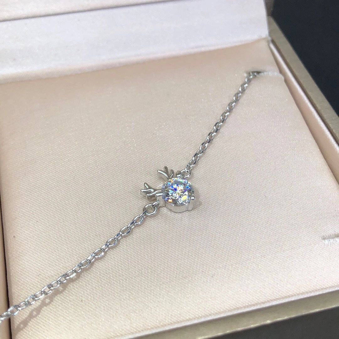 18K白金D色莫桑石单钻手链一路有你金典简约ins百搭手链纯银温柔