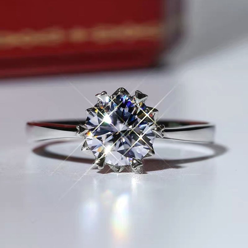 PT950铂金新款莫桑石直臂无钻雪花闪耀百搭爱心戒指时尚纯银设计