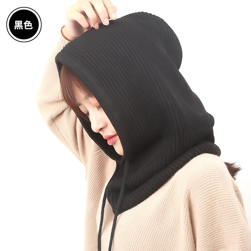 羊绒毛线针织围脖连帽子围巾一体两用脖套套头秋冬季加厚男女保暖