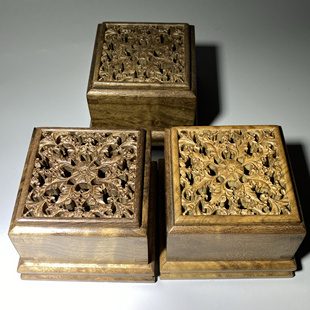 金丝楠木小叶桢楠阴沉木镂空雕刻香炉盘香盒子水波纹整板整料红木