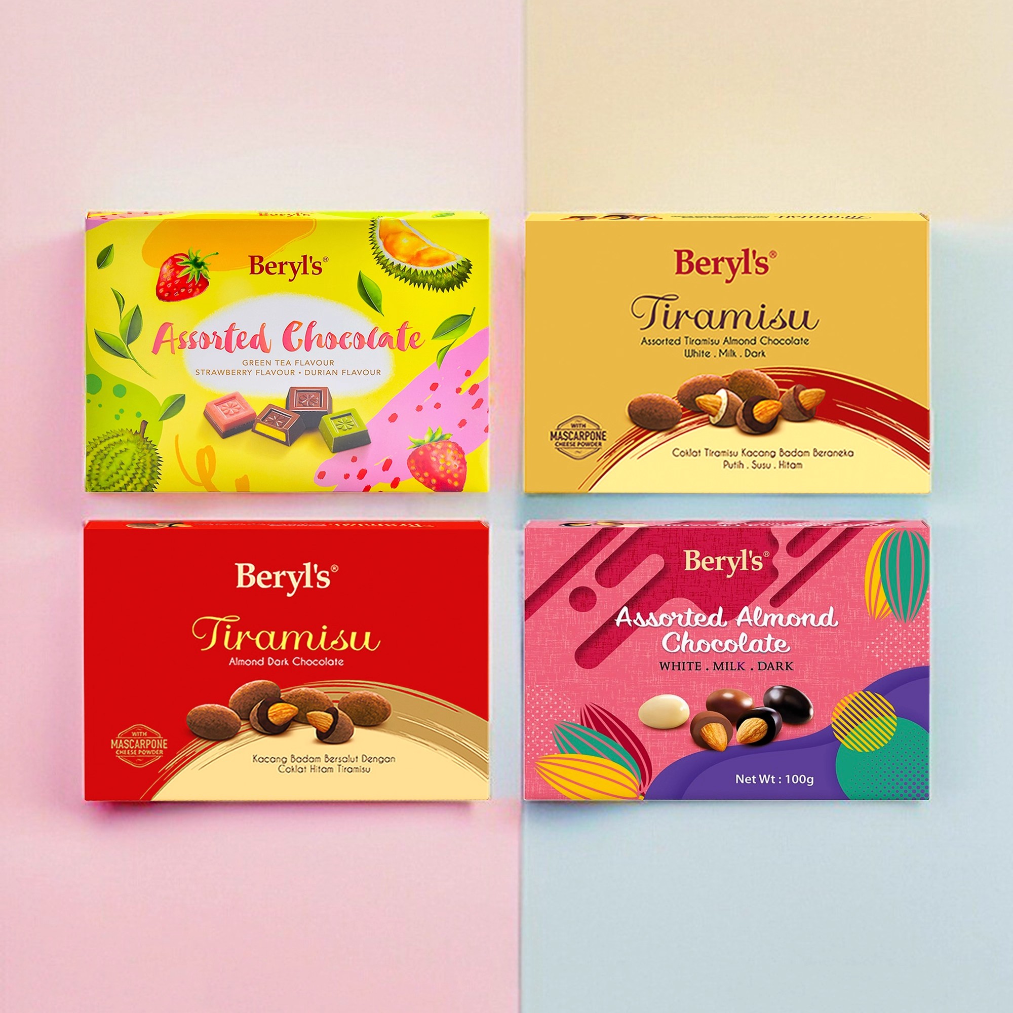 马来西亚原装进口零食Beryls多口味巧克力混合绿茶草莓榴莲味盒装