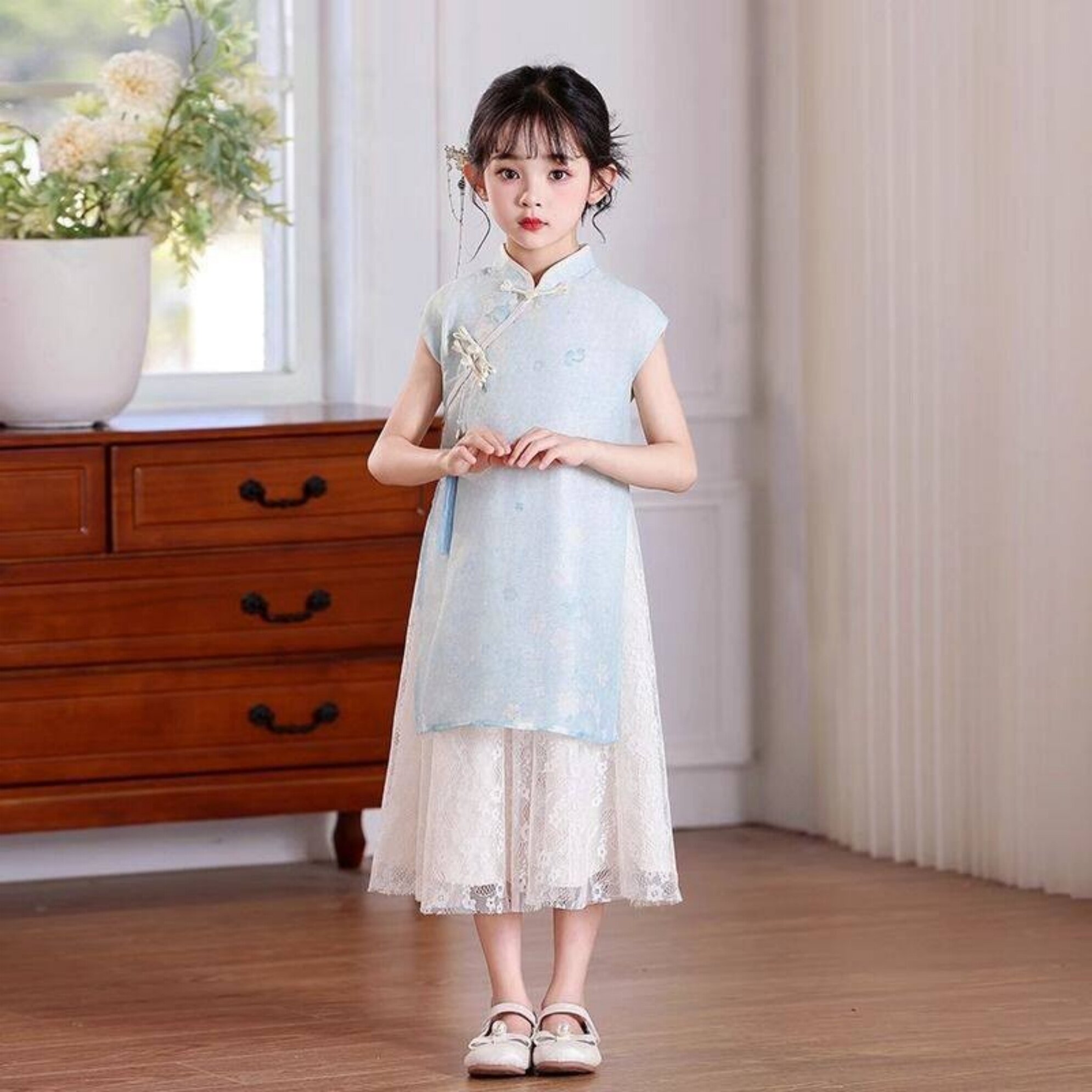 女童纯棉中国风旗袍汉服表演